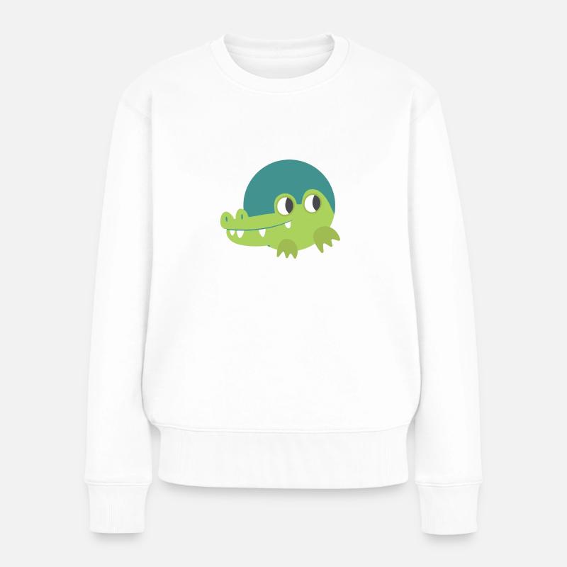 Cute Green crocodile in a circle - Frauen Premium Bio Pullover - Weiß