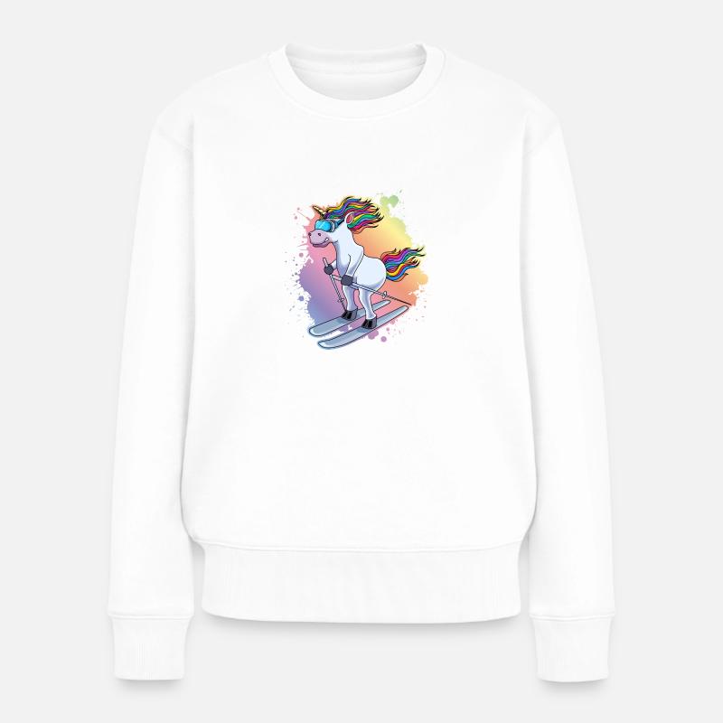 Piste de ski Einhorn Bunt Klecks - Pull Premium bio Femme - blanc