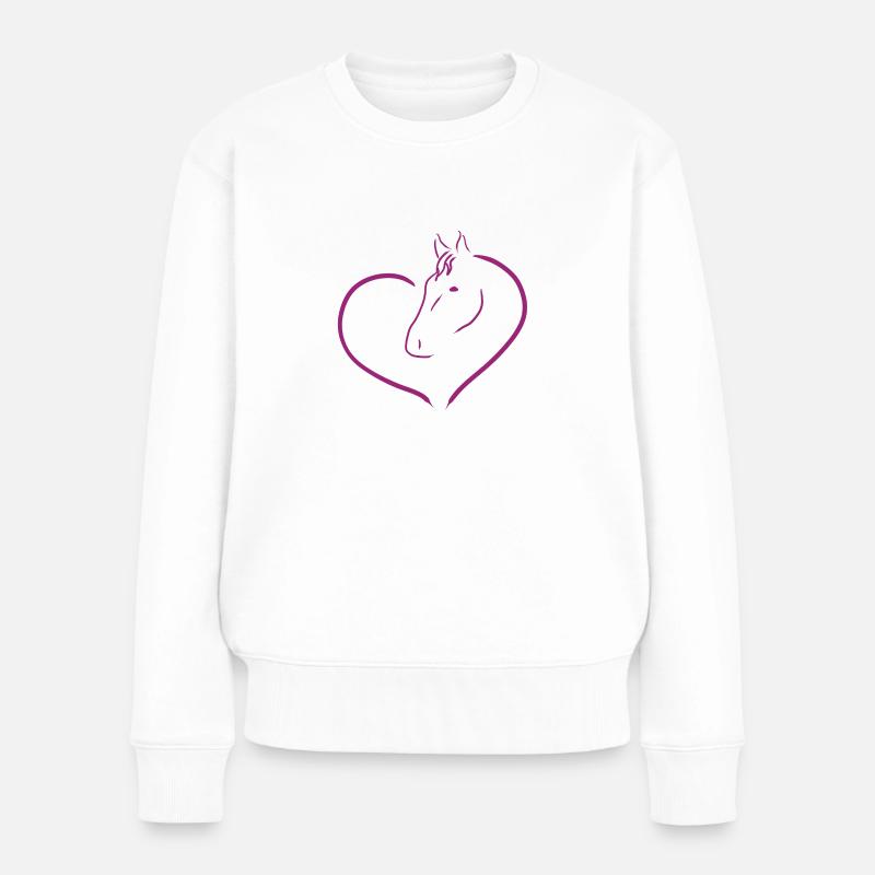 Cheval, coeur, amour du cheval Idée de cadeau, tête de cheval - Pull Premium bio Femme - blanc