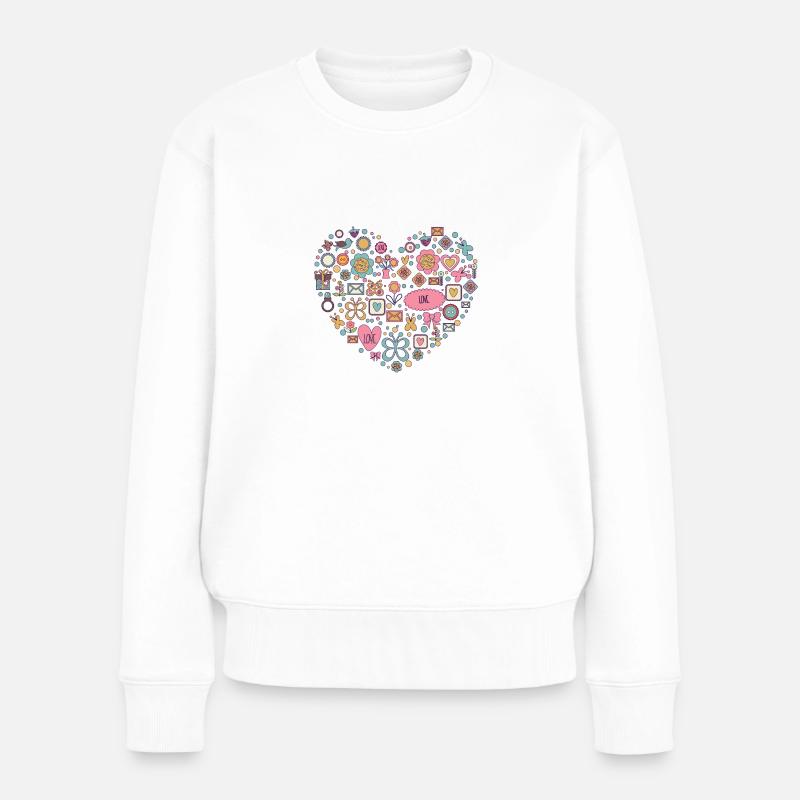 herz - Frauen Premium Bio Pullover - Weiß