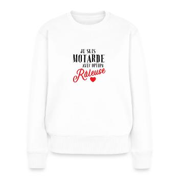 Motarde avec option râleuse cadeau moto idée - Pull Premium bio Femme - blanc - Devant - Julia (174cm)