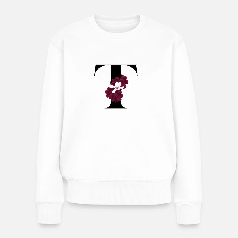 Buchstabe T blühende - Frauen Premium Bio Pullover - Weiß
