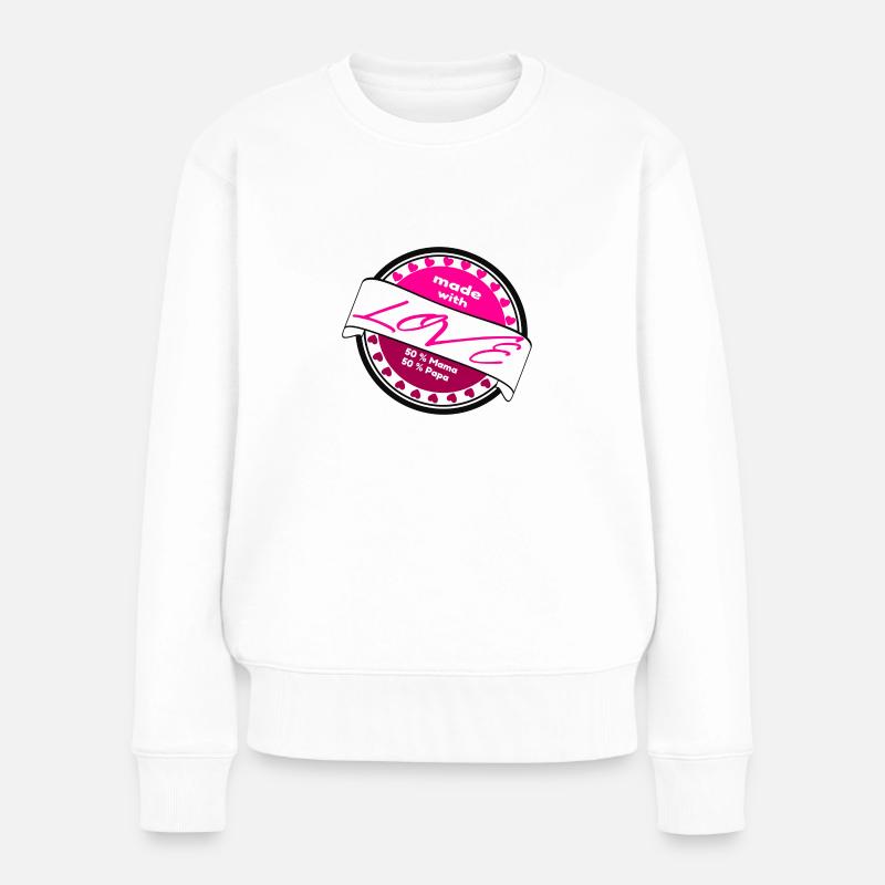 50%Mama 50% Papa Mädchen - Frauen Premium Bio Pullover - Weiß