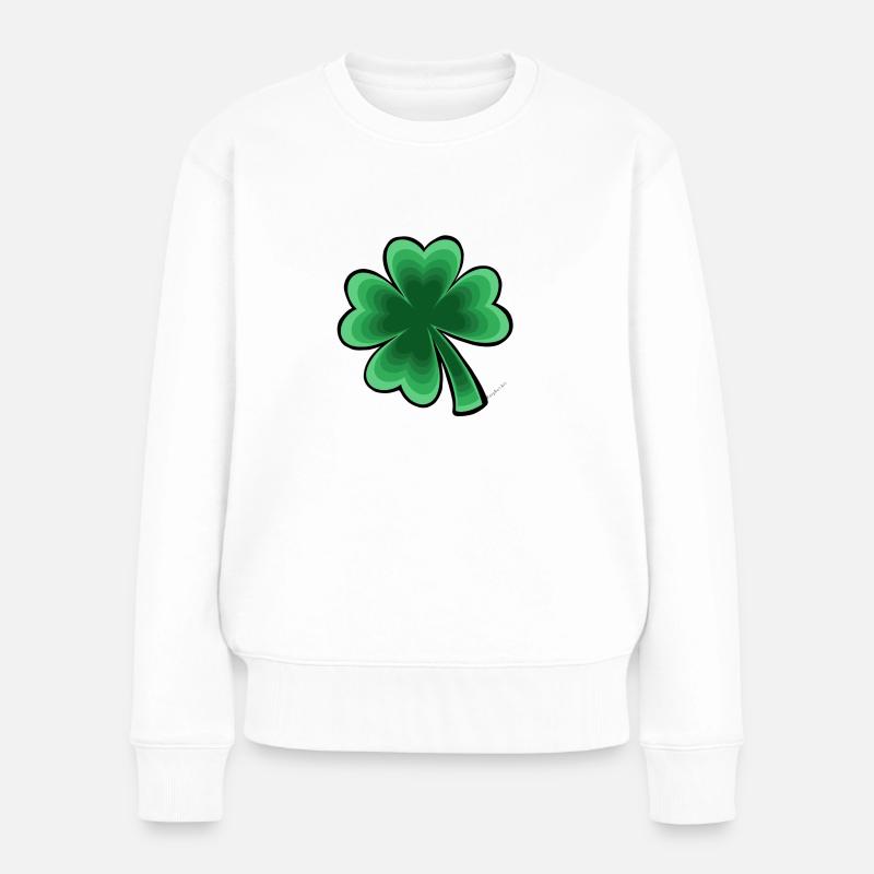 vierblättriges Kleeblatt - Frauen Premium Bio Pullover - Weiß