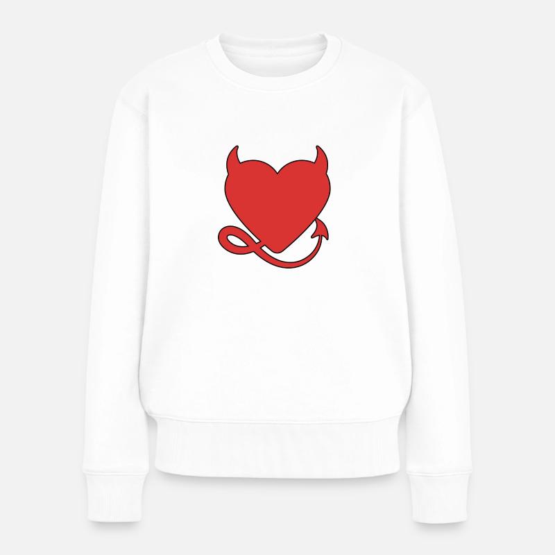 Herz, Teufel - Frauen Premium Bio Pullover - Weiß