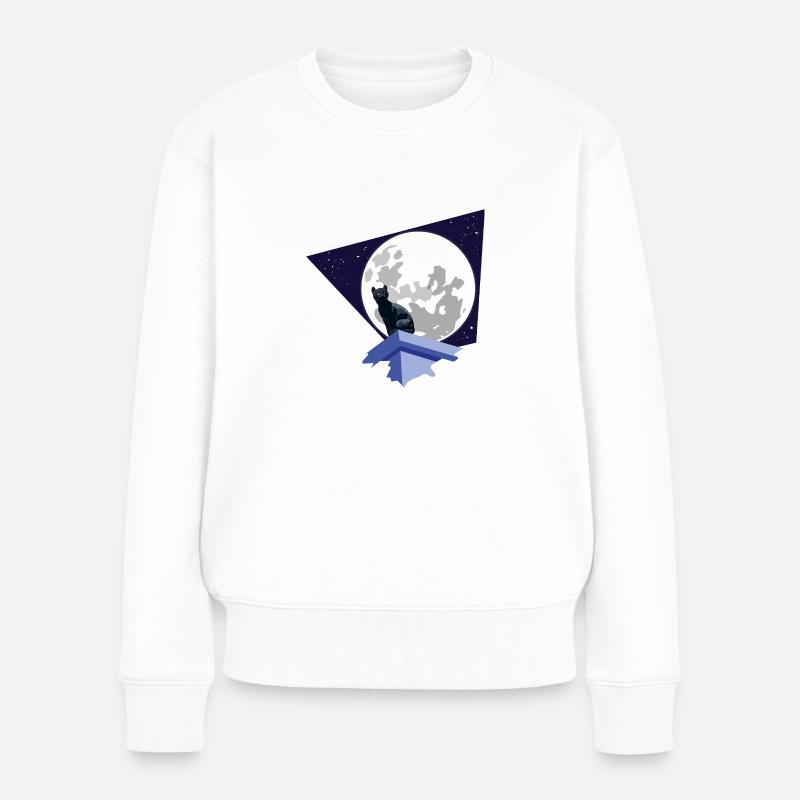 Schwarze Katze unter dem Mond - Frauen Premium Bio Pullover - Weiß