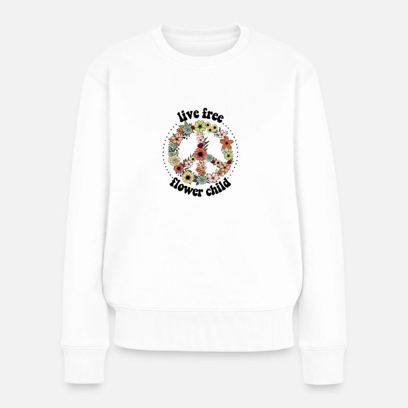 Blumen Peace süßes Design - Frauen Premium Bio Pullover - Weiß