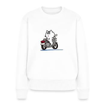 A cat riding a motorcycle - Women's Premium Organic Jumper - white - Front - Julia (174cm)