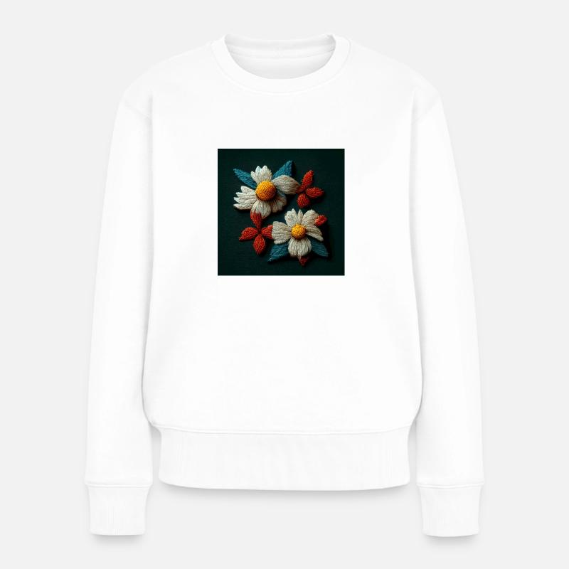 Bestickte Blumen 3d - Frauen Premium Bio Pullover - Weiß