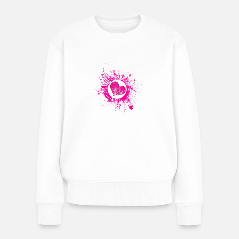 Pink Splatter Heart - Frauen Premium Bio Pullover - Weiß
