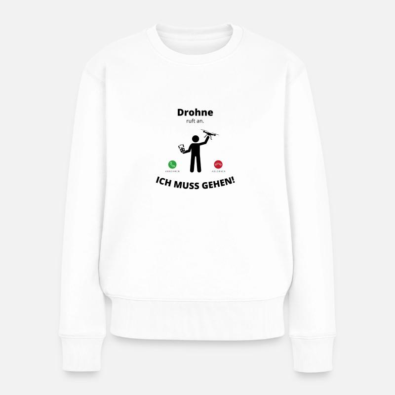 Drohne ruft an - Frauen Premium Bio Pullover - Weiß