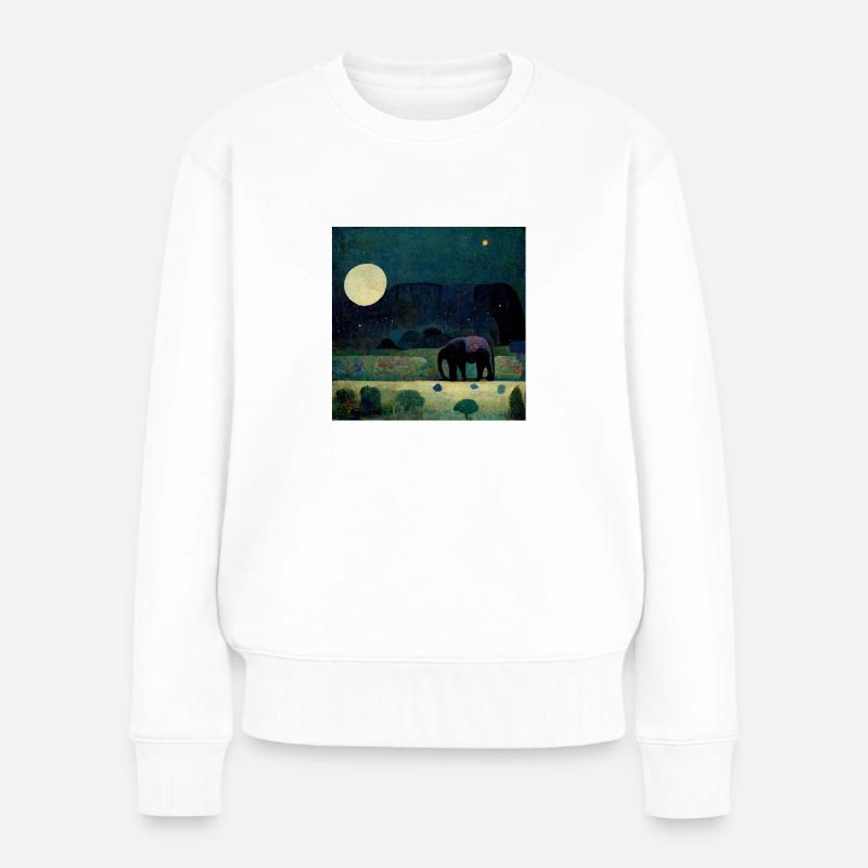 Une promenade éléphant dans la pleine lune - Pull Premium bio Femme - blanc