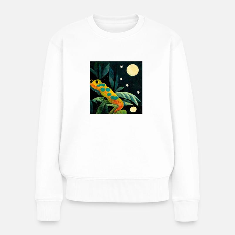 Gecko im Mondschein - Frauen Premium Bio Pullover - Weiß