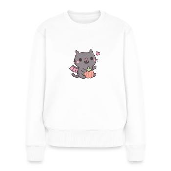 Cute Vampire Cat With Pumpkin - Women's Premium Organic Jumper - white - Front - Julia (174cm)