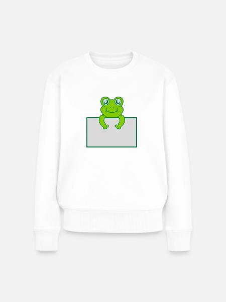 Text präsentieren Frosch Schild - Frauen Premium Bio Pullover - Weiß