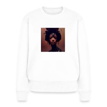 Motifs d’art féminin africain - Pull Premium bio Femme - blanc - Devant - Julia (174cm)