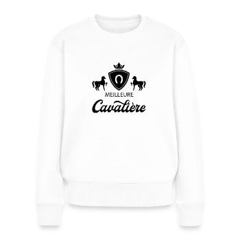 Meilleure cavalière. Idée cadeau. Equitation - Pull Premium bio Femme - blanc - Devant - Julia (174cm)