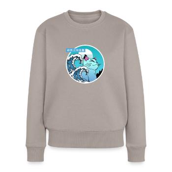 Cat and big wave - Women's Premium Organic Jumper - taupe - Front - Julia (174cm)