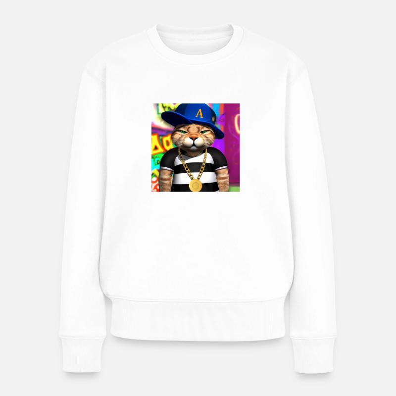 Coole Katze - KI generierte Kunst - AI Art - Frauen Premium Bio Pullover - Weiß
