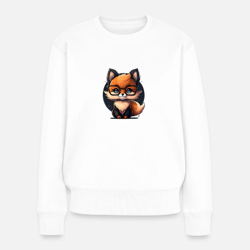 Mignon Mignon Cartoon Fox avec des lunettes - Pull Premium bio Femme - blanc