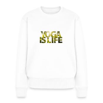 Le yoga, c’est la vie - Pull Premium bio Femme - blanc - Devant - Julia (174cm)