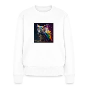 Hibou coloré, design unique - Pull Premium bio Femme - blanc - Devant - Julia (174cm)