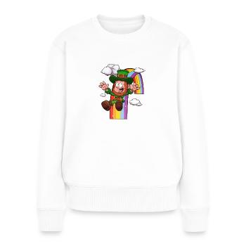 Leprechaun glissant sur Rainbow - Pull Premium bio Femme - blanc - Devant - Julia (174cm)