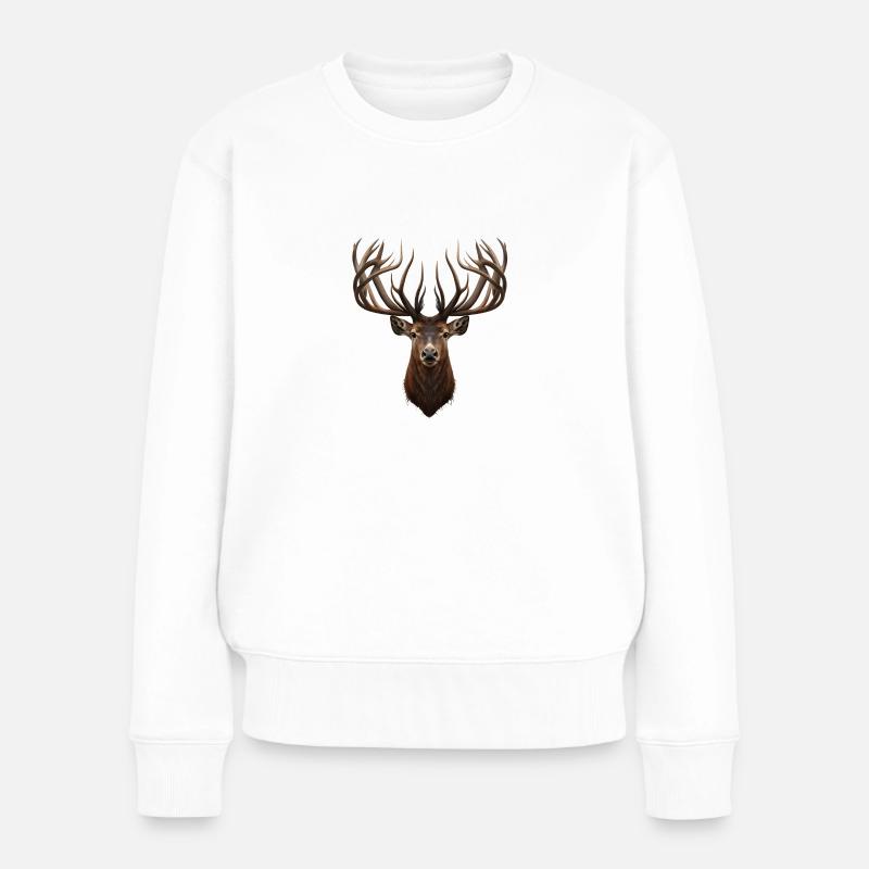 Hirsch mit majestätischem Geweih - Frauen Premium Bio Pullover - Weiß