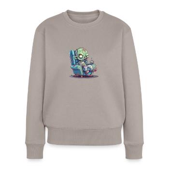 La relaxation zombie - Pull Premium bio Femme - taupe - Devant - Julia (174cm)