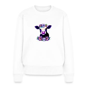 Fleurs de vache couronne de saule - Pull Premium bio Femme - blanc - Devant - Julia (174cm)