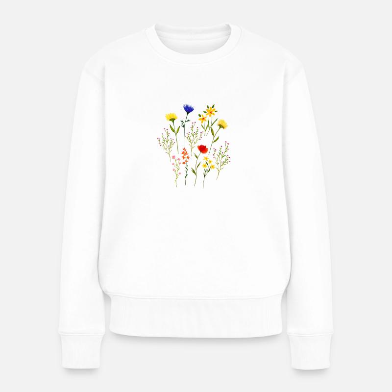Lose Wildblumen Blumenwiese Aquarell - Frauen Premium Bio Pullover - Weiß