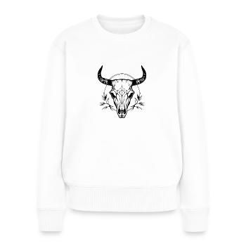 Kuh Schädel Boho - Frauen Premium Bio Pullover - Weiß - Vorne - Julia (174cm)