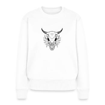 Kuh Schädel Boho - Frauen Premium Bio Pullover - Weiß - Vorne - Julia (174cm)