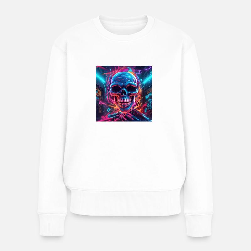 Elektro Skull Graffiti - Frauen Premium Bio Pullover - Weiß
