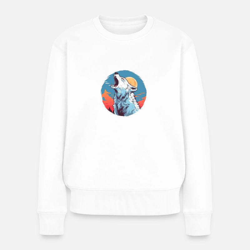 Majestätischer Wolf, der den Mond anheult - Frauen Premium Bio Pullover - Weiß