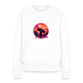 Synthwave japan Cat with umbrella - Frauen Premium Bio Pullover - Weiß - Vorne - Julia (174cm)