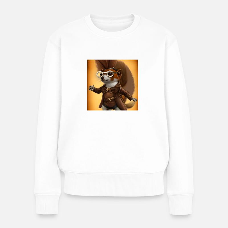 Steampunk Squirrel wearing Glasses - Frauen Premium Bio Pullover - Weiß