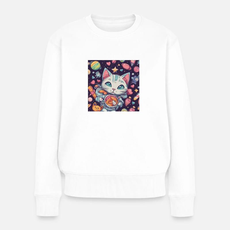 Katze im Weltall Vol.1 - Frauen Premium Bio Pullover - Weiß