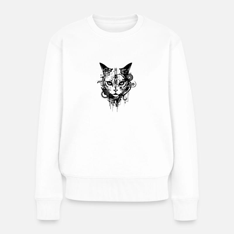 Cyber Sigilismus Katze Tattoo Design - Frauen Premium Bio Pullover - Weiß