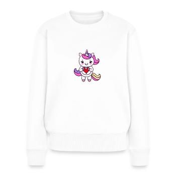 Fiançailles Saint-Valentin Love Fête des mères Licorne - Pull Premium bio Femme - blanc - Devant - Julia (174cm)