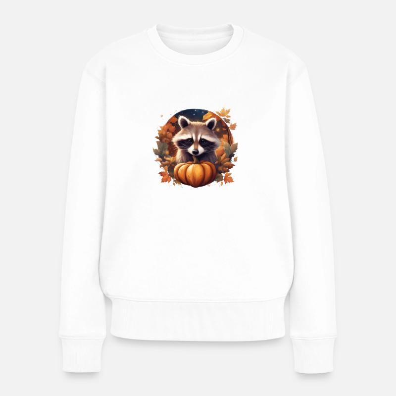 Süßer Waschbär im Herbstkranz - Frauen Premium Bio Pullover - Weiß