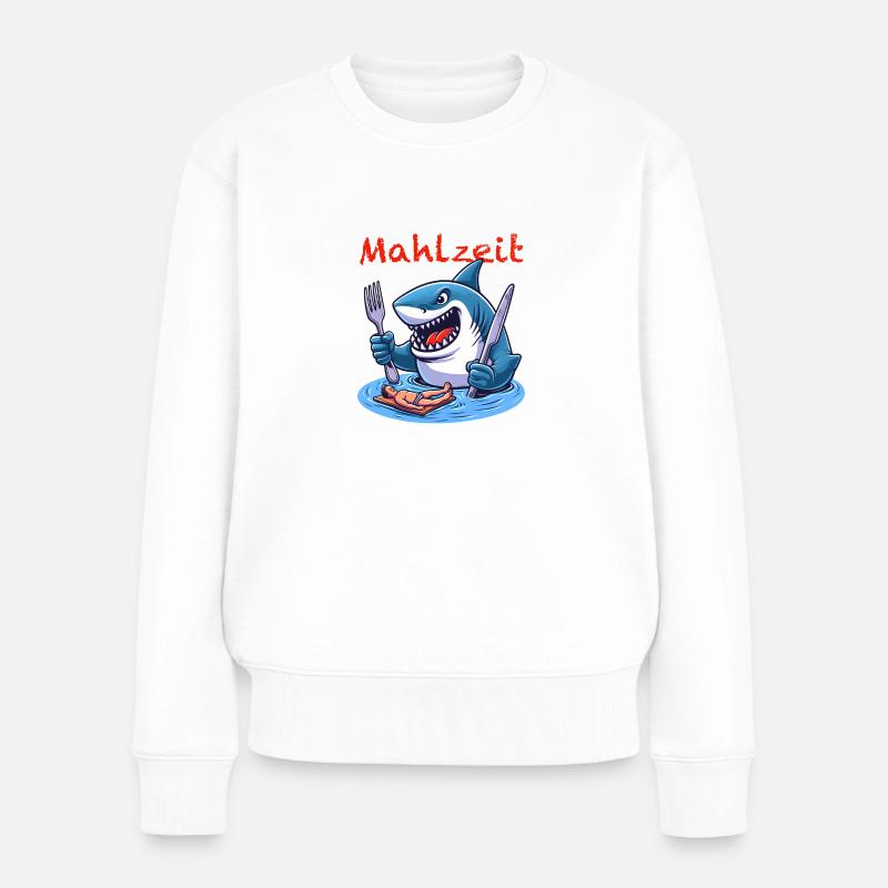Hungriger Hai - Frauen Premium Bio Pullover - Weiß