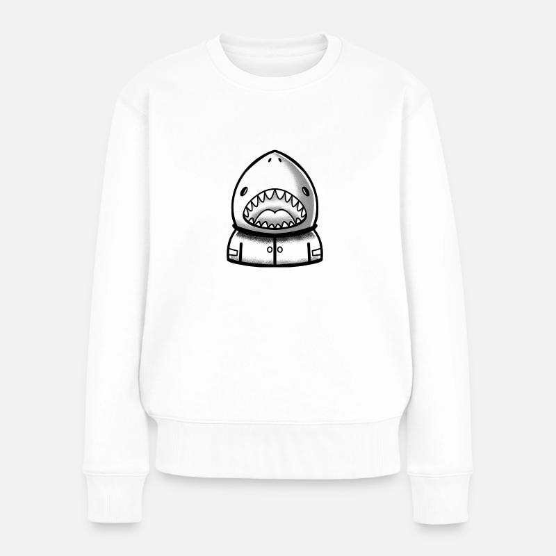 Astronaute requin avec la bouche et les dents grandes ouvertes - Pull Premium bio Femme - blanc