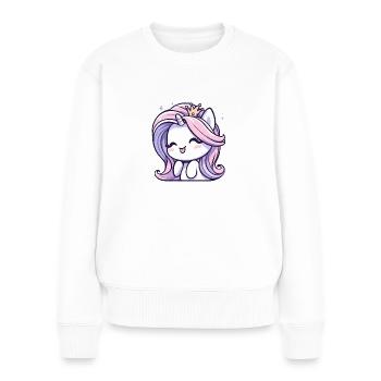 Freche Einhorn Prinzessin mit Krone in rosa Haar - Frauen Premium Bio Pullover - Weiß - Vorne - Julia (174cm)