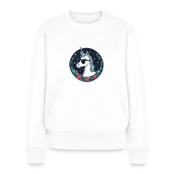 Dessin de Noël Licorne - Pull Premium bio Femme - blanc - Devant - Julia (174cm)