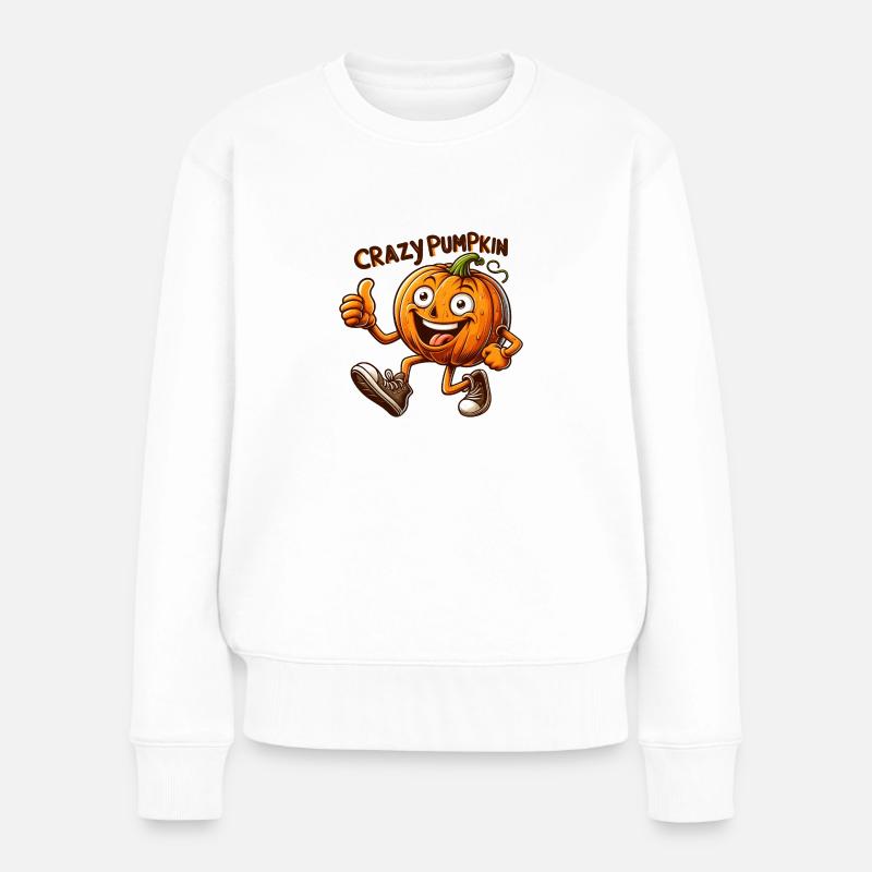 Crazy Veggies: Sweating Pumpkin - Frauen Premium Bio Pullover - Weiß