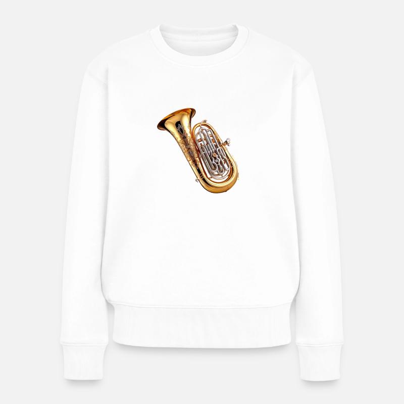 Die Tuba ist ein tiefes Blechblasinstrument - Frauen Premium Bio Pullover - Weiß