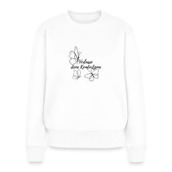 Verlasse deine Komfortzone - Frauen Premium Bio Pullover - Weiß - Vorne - Julia (174cm)