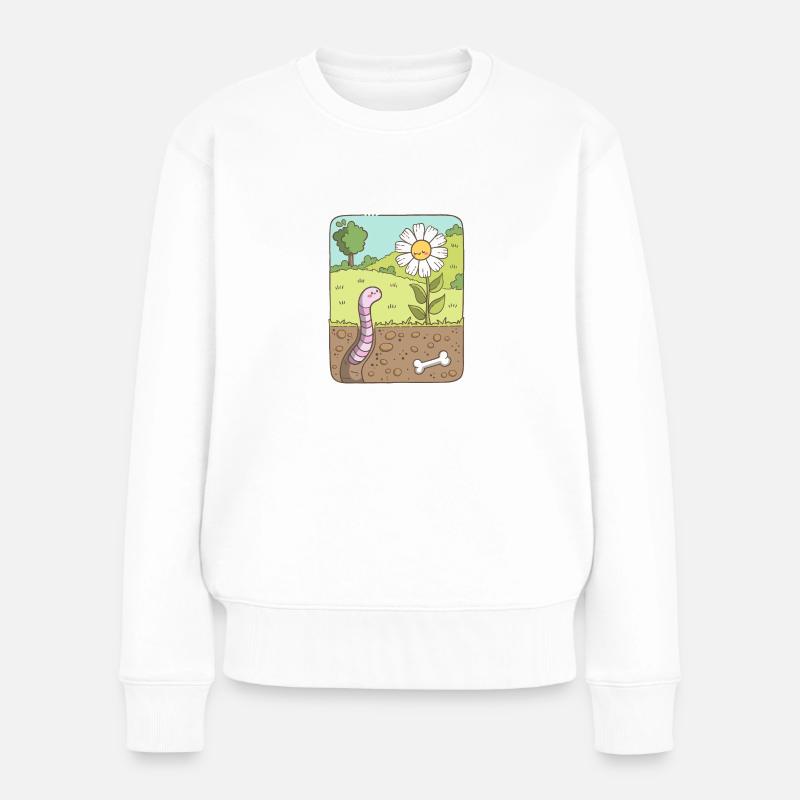 Regenwurm schaut zur Blume - Frauen Premium Bio Pullover - Weiß