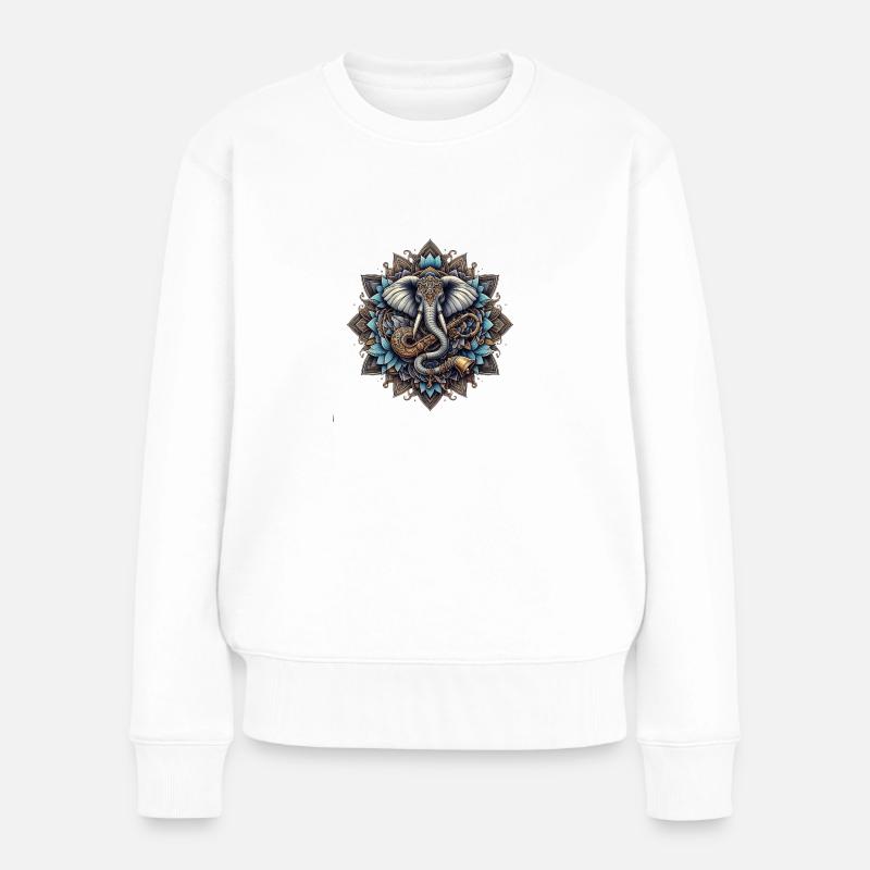 Mandala mit Elefanten - Frauen Premium Bio Pullover - Weiß